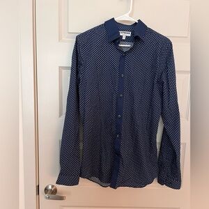 Express Men's Blue Patterned Button Down Shirt